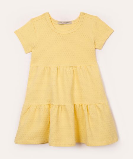vestido de algodão infantil texturizado em poá amarelo 1 vestido de algodão infantil texturizado em poá amarelo 1