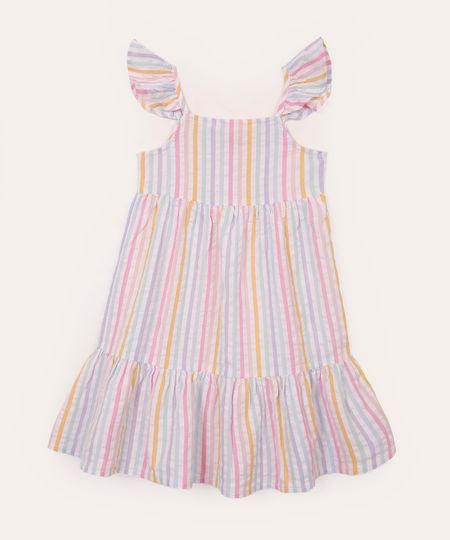 vestido infantil listrado alça babado colorido 1