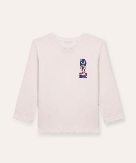 blusa de algodão manga longa infantil sonic branca 2