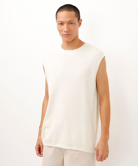 colete de tricot texturizado off white P