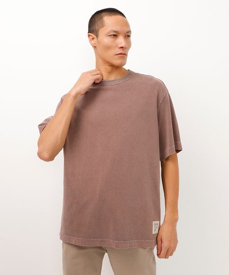 camiseta de algodão manga curta marrom PP