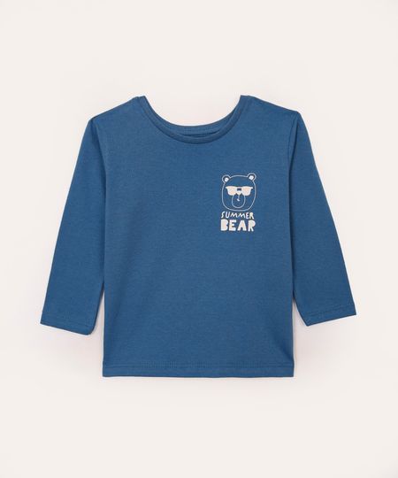 camiseta de algodão infantil urso summer bear azul 4