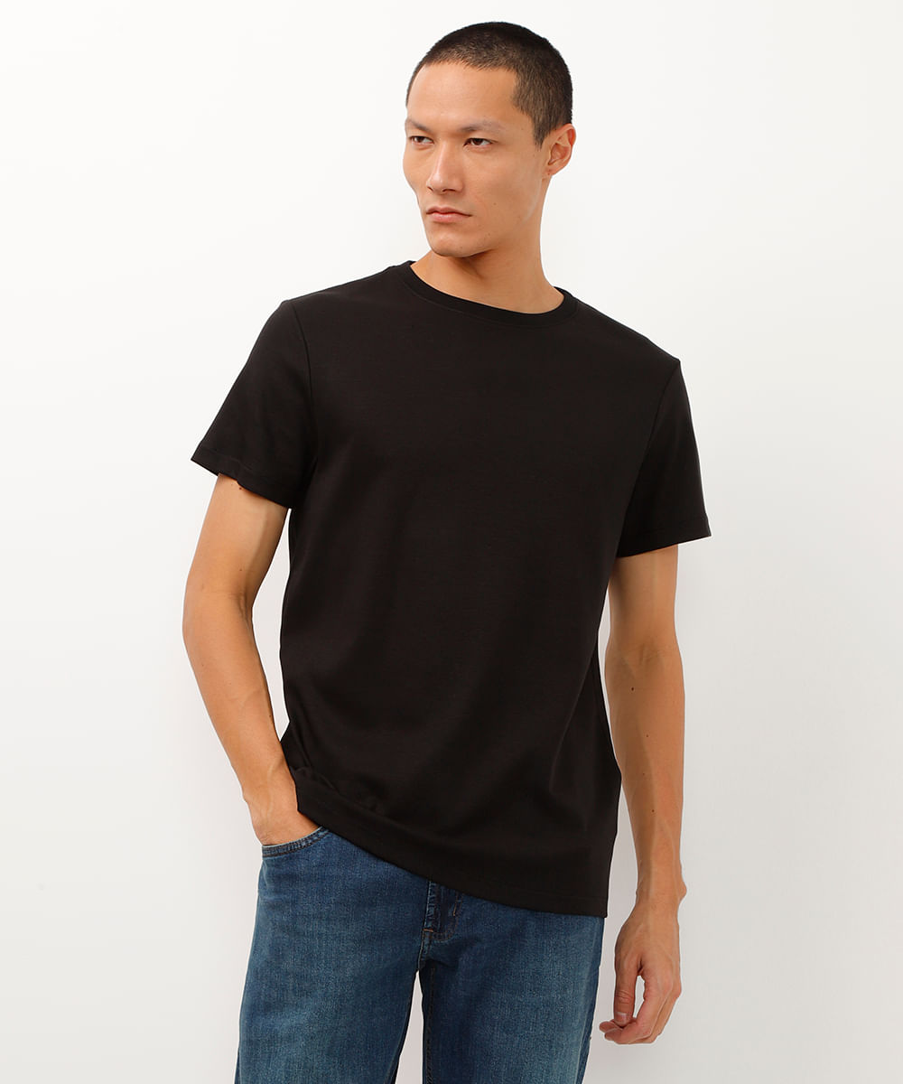 camiseta slim de algodão peruano bold preta