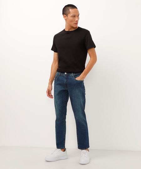 calça jeans slim cropped com bolsos azul 36
