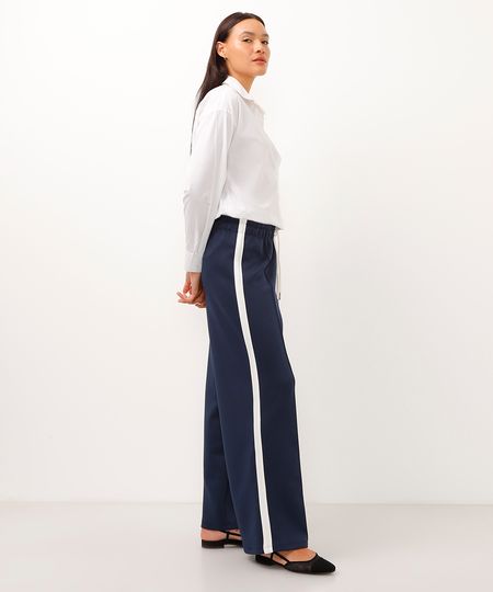calça wide leg cós com elástico bicolor - azul marinho GG calça wide leg cós com elástico bicolor - azul marinho GG