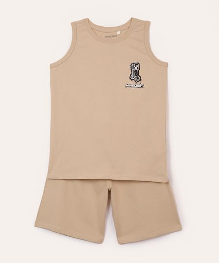 conjunto de algodão infantil minecraft bege 4