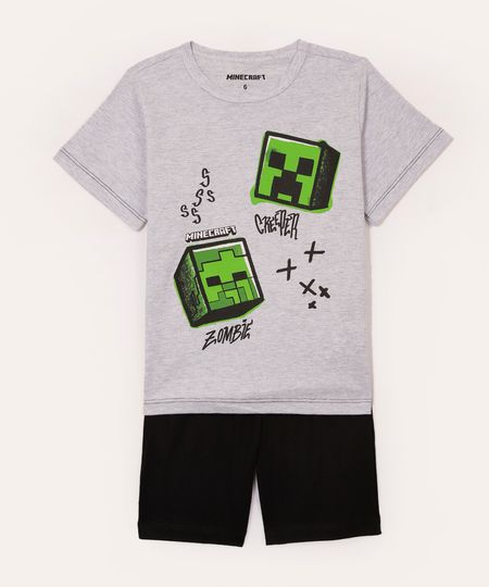 pijama de algodão curto minecraft cinza 6