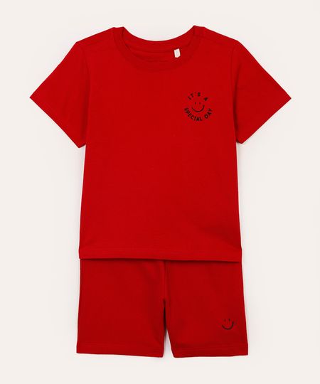 conjunto de algodão curto infantil vermelho 2