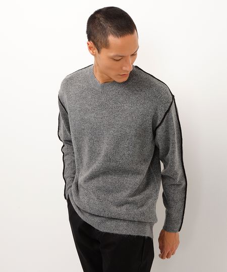 suéter de tricot com nervuras contrastante cinza PP suéter de tricot com nervuras contrastante cinza PP