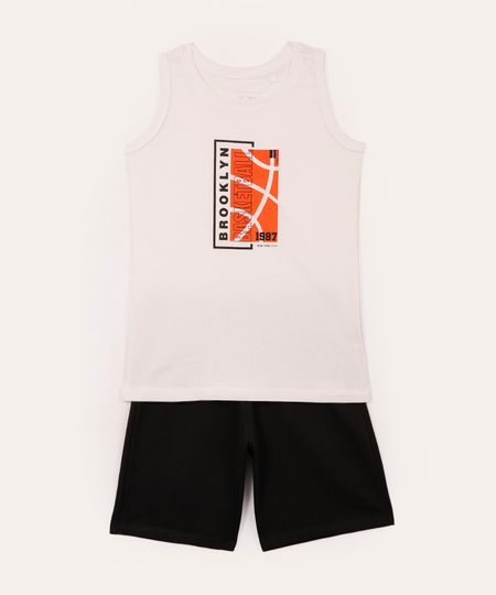 conjunto infantil de algodão regata basketball branco 12