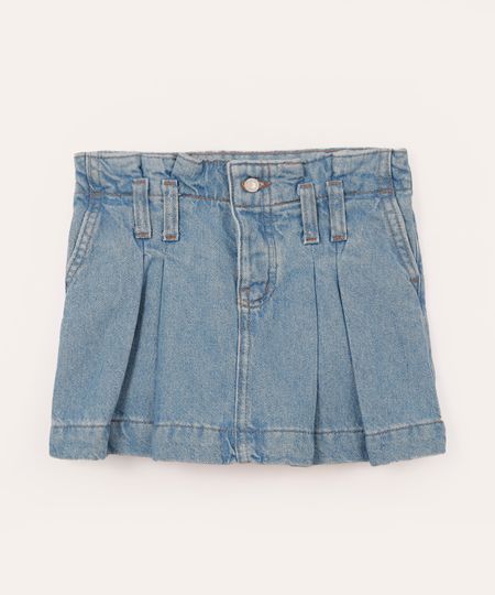 saia jeans infantil com pregas azul 6 saia jeans infantil com pregas azul 6