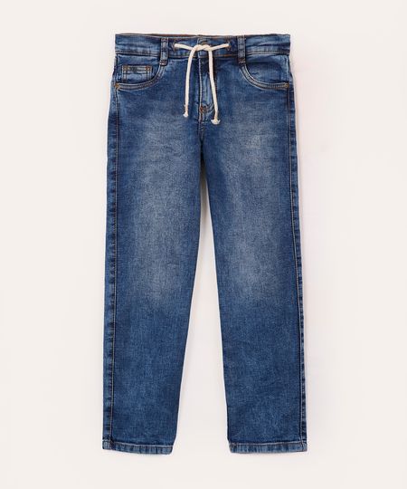 calça jeans slim infantil com cordão azul 6