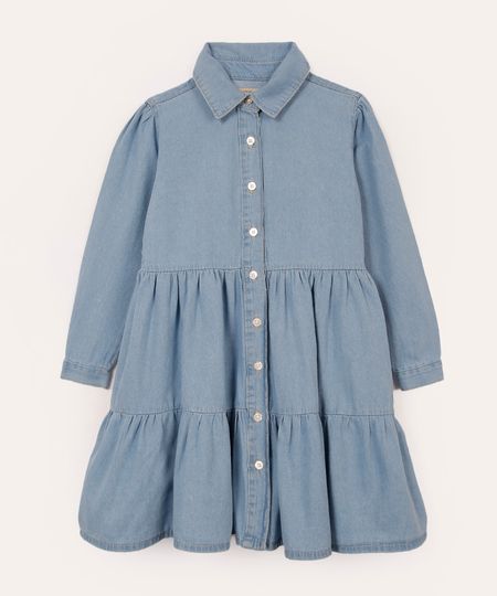 vestido jeans infantil manga longa azul 4