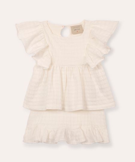 conjunto infantil texturizado short saia off white 1