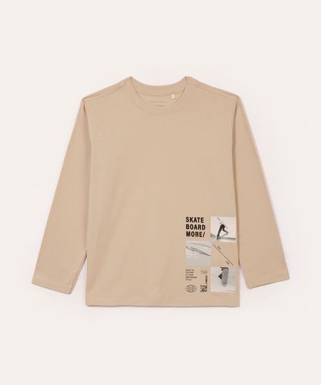 camiseta de algodão infantil skate manga longa bege 4