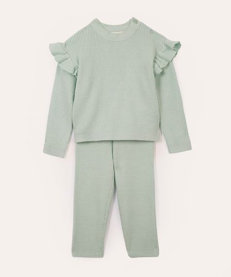 conjunto longo de tricot infantil verde 4