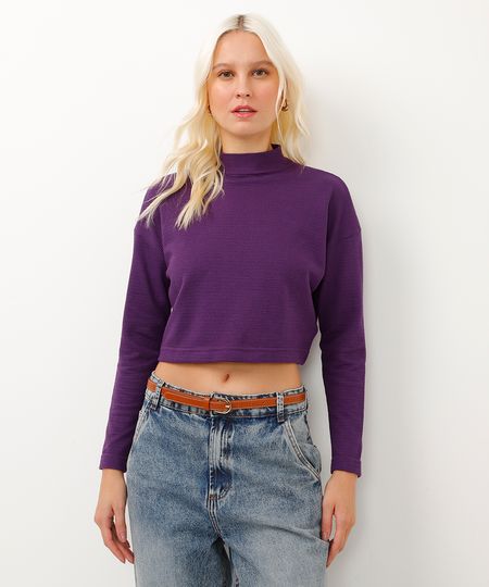 blusa de algodão cropped texturizado roxa PP