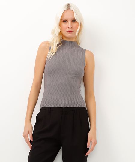 regata gola alta texturizada cinza PP regata gola alta texturizada cinza PP