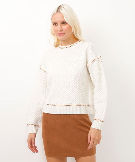 suéter de tricot texturizado bicolor off white G