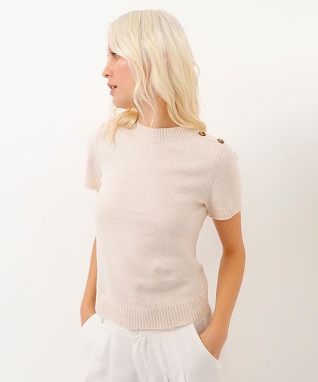 blusa de tricot manga curta com botões bege G blusa de tricot manga curta com botões bege G