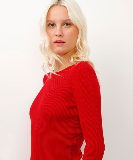 blusa de tricot canelada e alongada vermelho M