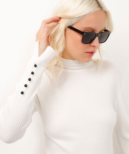 blusa de tricot gola alta com botões off white G