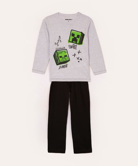 pijama infantil longo minecraft cinza 6