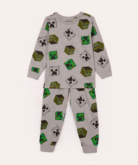 pijama infantil longo minecraft cinza 14