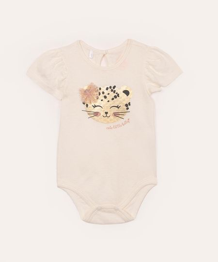 body infantil de algodão oncinha off white 9-12