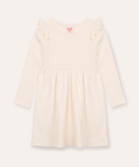 vestido infantil manga longa babado off white 1