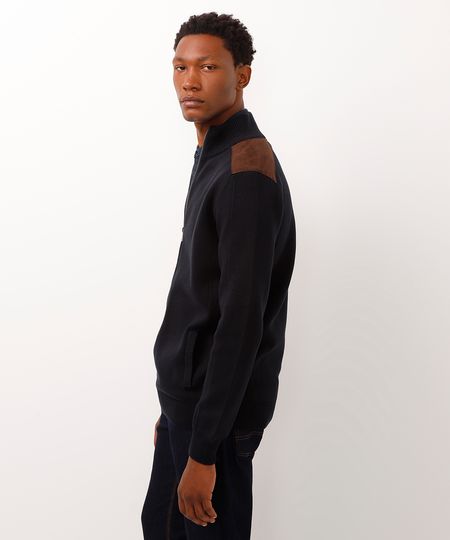 jaqueta de tricot com zíper azul marinho M jaqueta de tricot com zíper azul marinho M