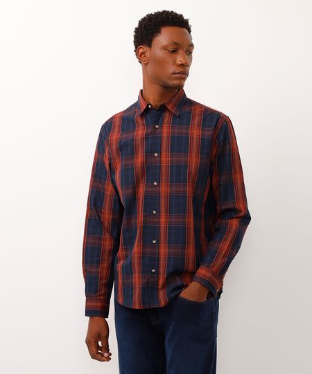 camisa xadrez manga longa azul marinho M