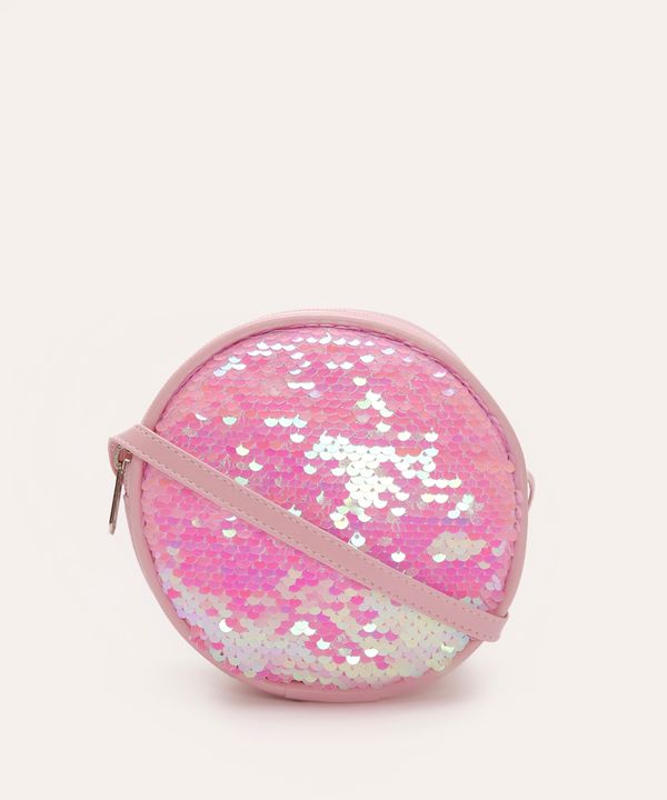 bolsa infantil redonda de paetê rosa UNICO