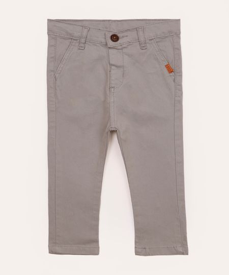 calça sarja infantil reta com bolso cinza 0-3