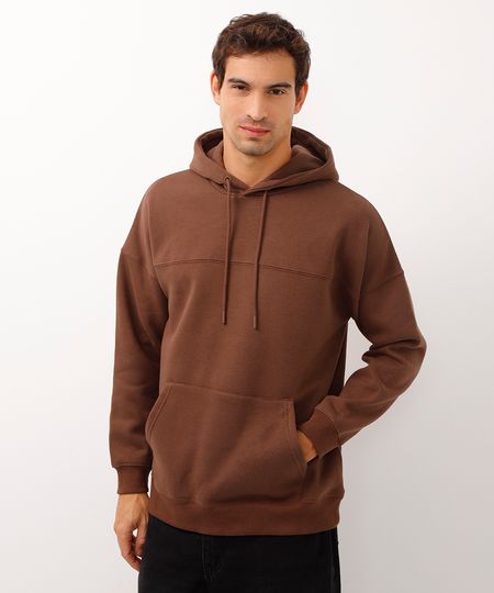 blusão oversized de moletom com capuz marrom PP