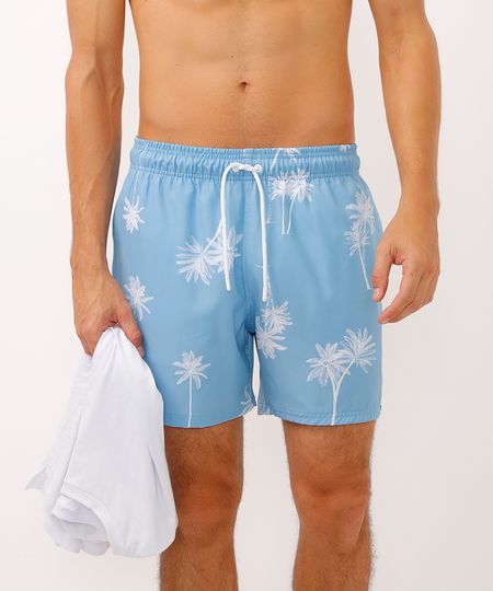 bermuda boardshort cós com elástico coqueiros azul G