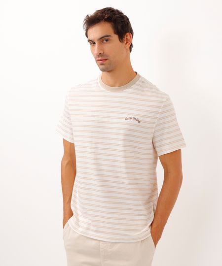 camiseta de algodão manga curta listrada off white PP