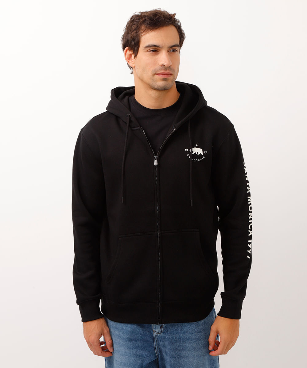 blusão de moletom com zíper california preto