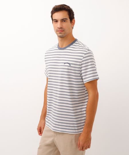 camiseta de algodão manga curta listrada azul marinho PP