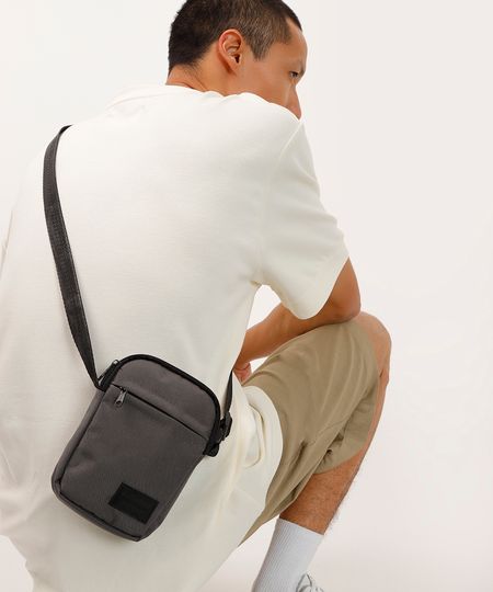 bolsa shoulder com zíper cinza UNICO