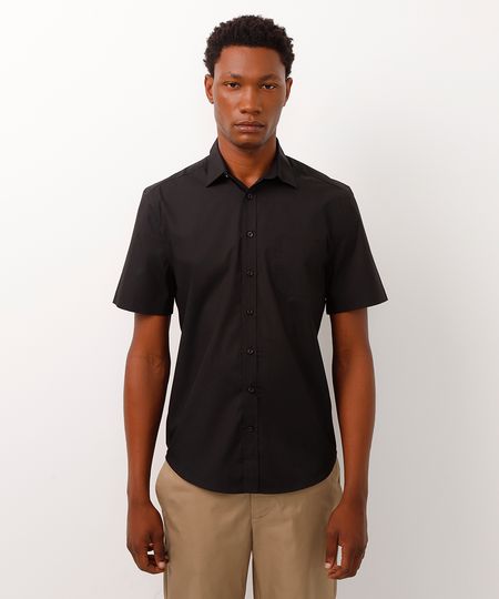 camisa manga curta com bolso preta 1