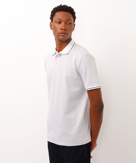 Polo de Piquet Masculina Comfort Estampada Geométrica Manga Curta Off White P Polo de Piquet Masculina Comfort Estampada Geométrica Manga Curta Off White P