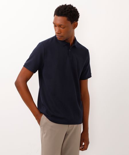polo de algodão texturizada azul marinho M