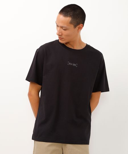 camiseta de algodão manga curta new york preta PP