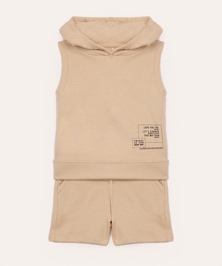conjunto infantil regata com capuz bege 0-3