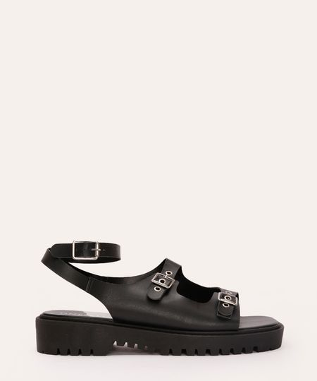 sandália flatform com fivelas e ilhós oneself preto 37