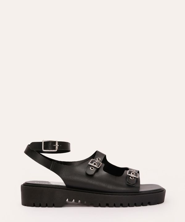 sandália flatform com fivelas e ilhós oneself preto 38