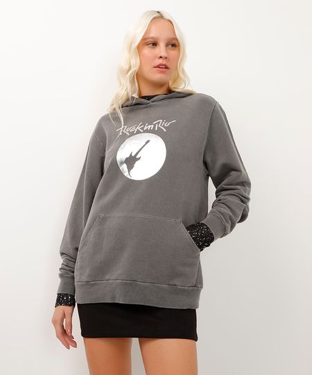 blusão de moletom com capuz rock in rio cinza P blusão de moletom com capuz rock in rio cinza P