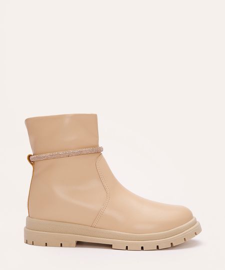 bota infantil cano curto com strass mini sua cia areia 28