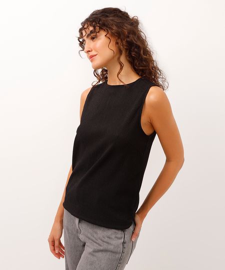 regata alças médias texturizada - preto G regata alças médias texturizada - preto G